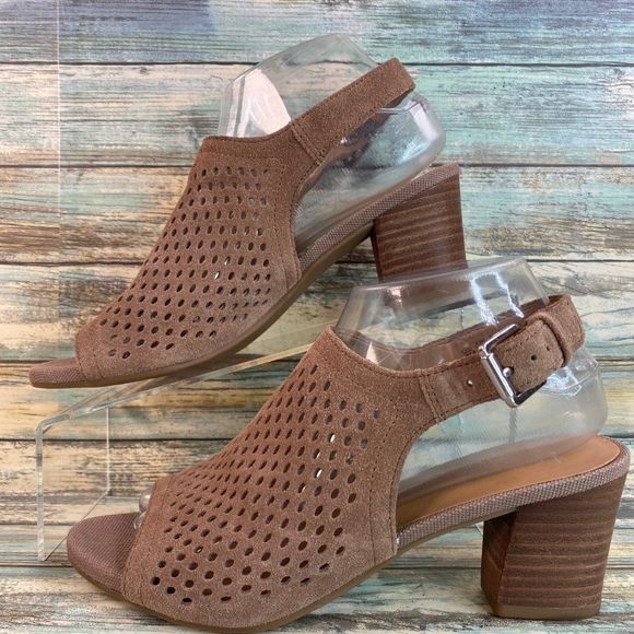 Franco Sarto Mandi2 Brown Suede Slingback Sandal Open Toe Block Heel Womens 8M - Picture 2 of 11